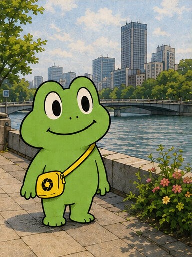 川辺に立つカエル